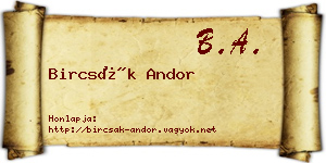 Bircsák Andor névjegykártya